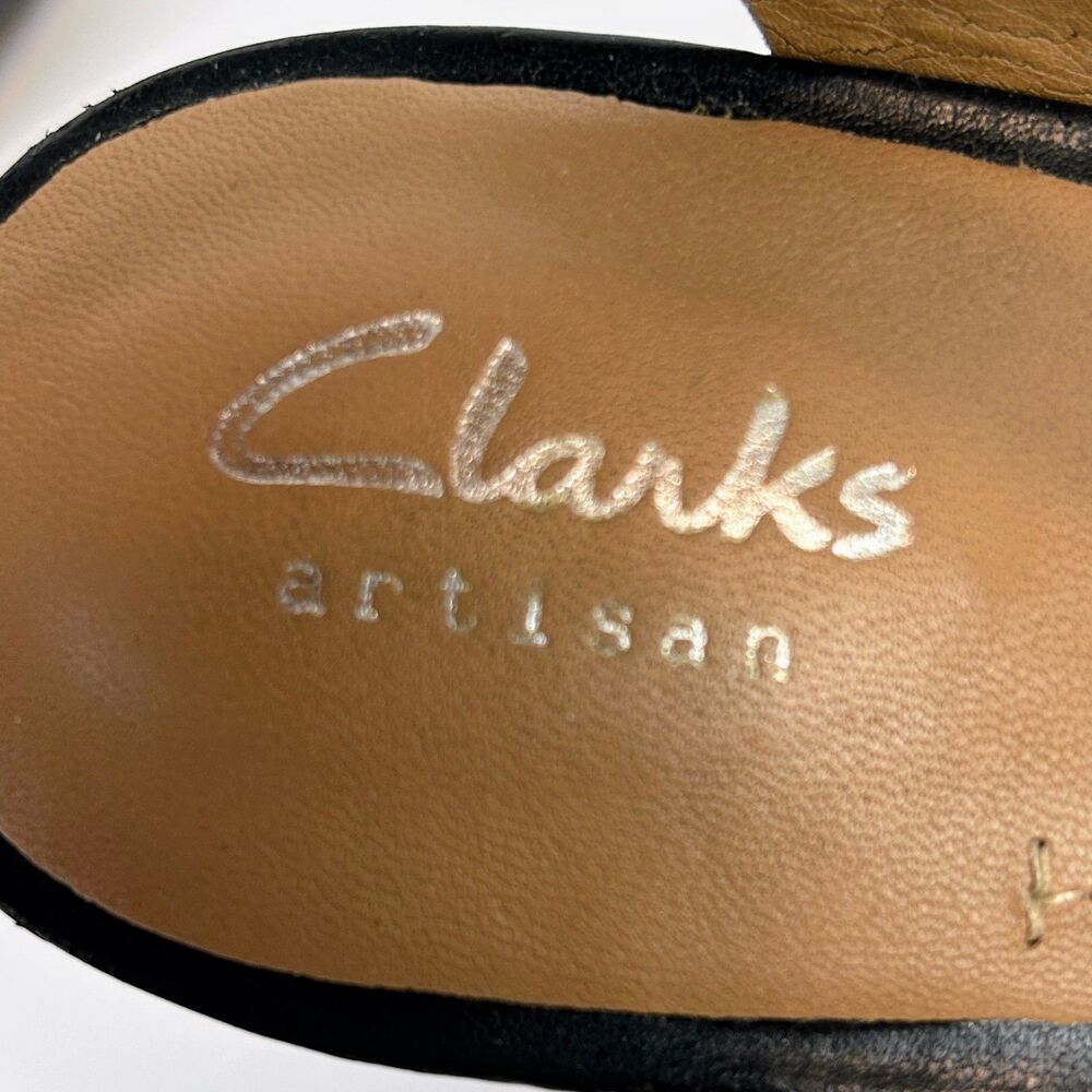 Clarks Ranae Strappy Sandals Peep Toe Short Heels Padded Comfort Shoes Black 8 - Picture 7 of 12
